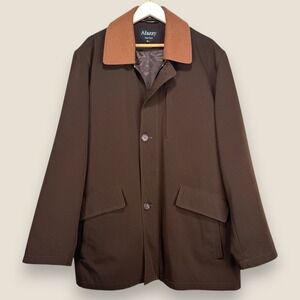 Afazzy New York Top Coat Men XL Brown Tan Collar Zip Liner Mid Length Overcoat